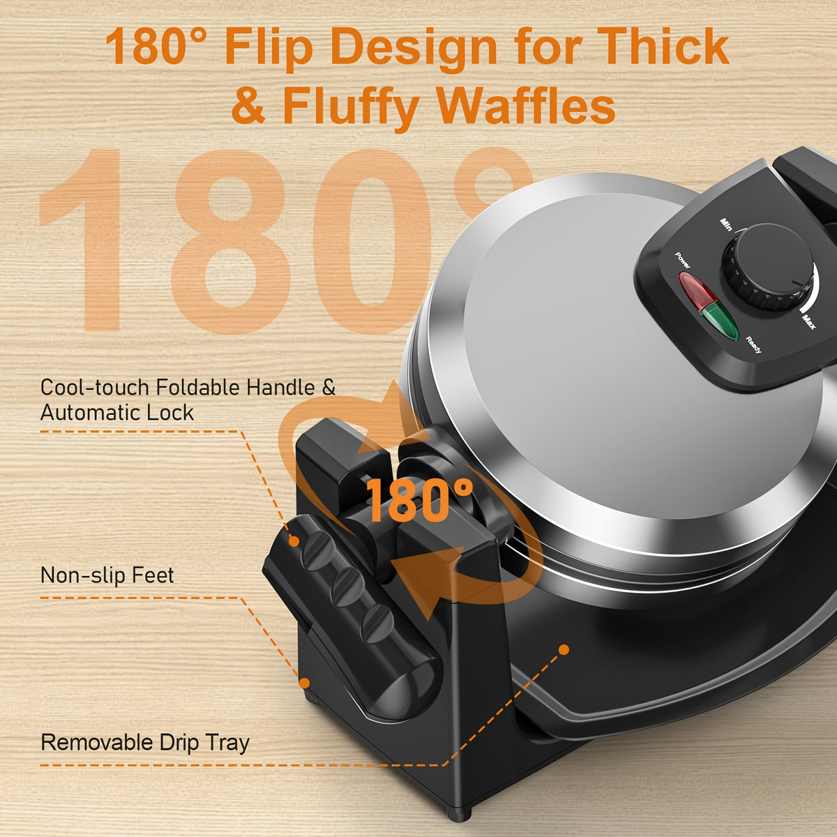 Rotating Belgian Waffle Maker with Listed 180-Degree Flip and Adjustable Browning, Silvery Single-Layer or Double Waffle Iron Options for Home Breakfasts