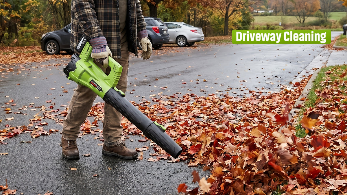 Extension Nozzle Leaf Blower with Non-Slip Handle, Green 4000mAh or Yellow 2000mAh One- and Two-Battery Options for Outdoor Leaf Cleanup and Yard Maintenance