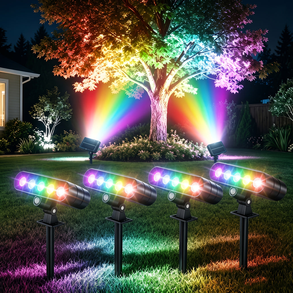 Adjustable Solar LED Outdoor Lights, Four-Pack with Listed 120-Degree Adjustment and Three Modes, Black Housing in White or Warm White Options for Patio and Garden