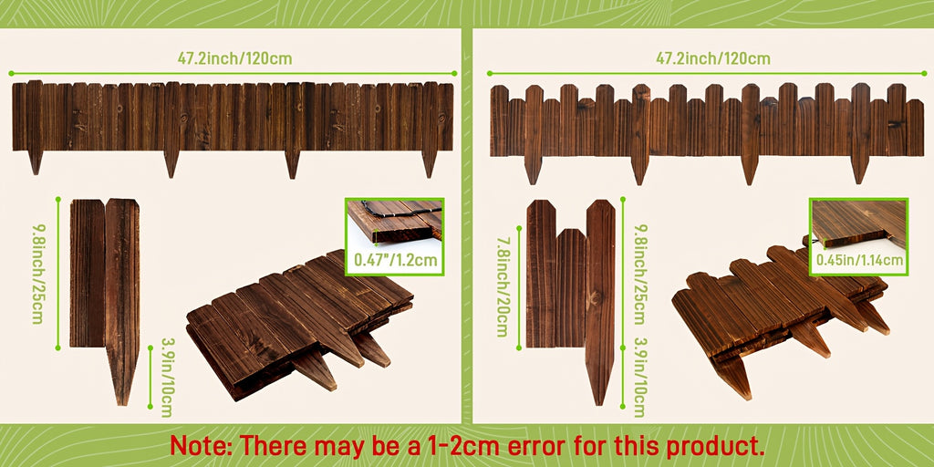 Wooden Garden Edging Border with Listed 47.2-Inch Length, Wire-Connected Decorative Picket Design for Flower Bed Outlines, Curved Paths and Landscape Accents