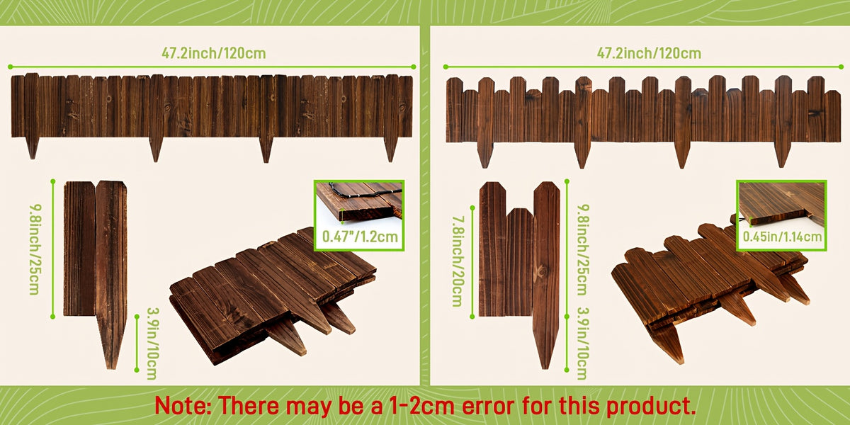 Wooden Garden Edging Border with Listed 47.2-Inch Length, Wire-Connected Decorative Picket Design for Flower Bed Outlines, Curved Paths and Landscape Accents