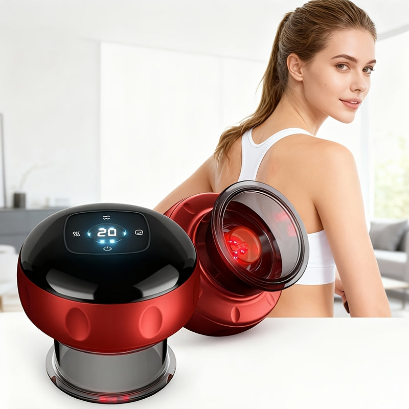 USB Charging Cupping Massage Device in Red, Portable Personal Care Tool with Listed Scraping and Acupressure Uses for Instruction-Guided Home Massage Routines