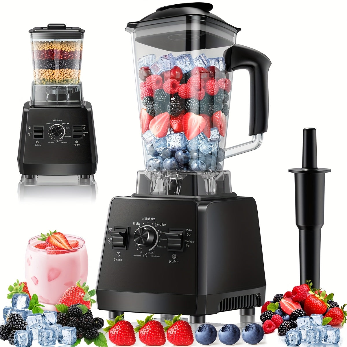 High Speed Blender 2400W, Professional Countertop Blender with 68oz Jar and Extra Container, 25000 RPM Smoothie Blender for Ice, Juices, Soups and Sauces, Kitchen Blender with Tamper