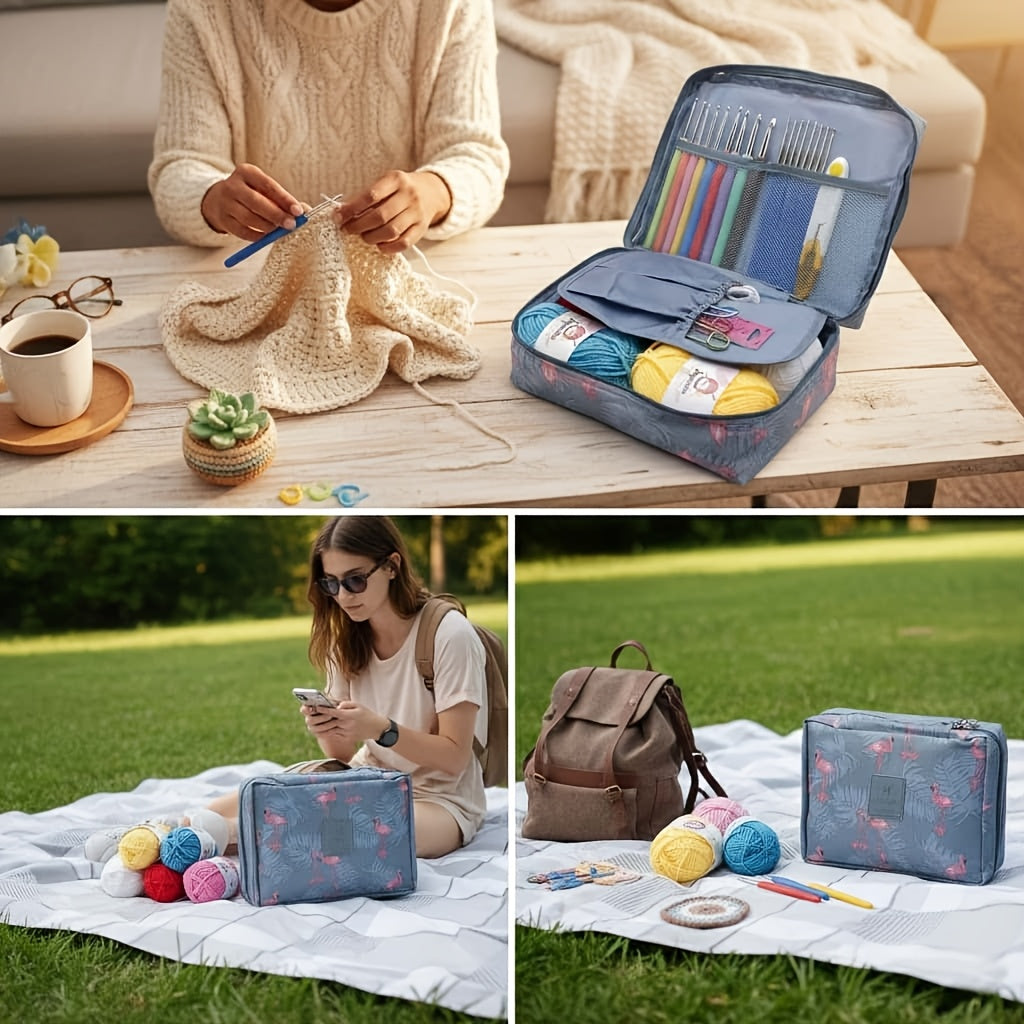 Soft-Grip Crochet Starter Kit with 17 Crochet Hooks, Five Acrylic Yarn Skeins and Printed Storage Bag, Beginner Craft Tools for Coasters, Scarves and Amigurumi
