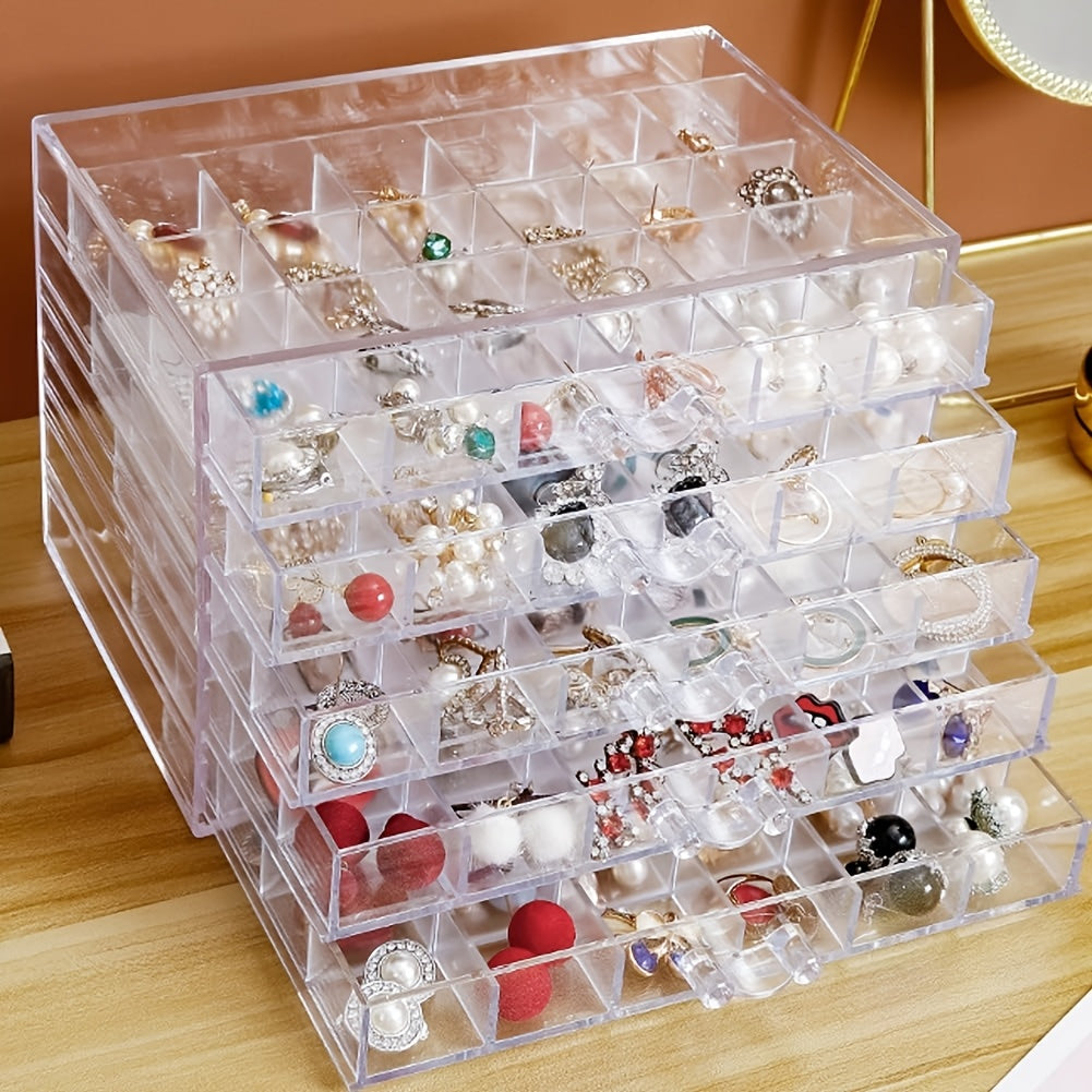 120-Compartment Jewelry Organizer Box with Five Clear Layers, Acrylic Storage for Earrings, Rings and Small Accessories on Bedroom Dressers and Vanities