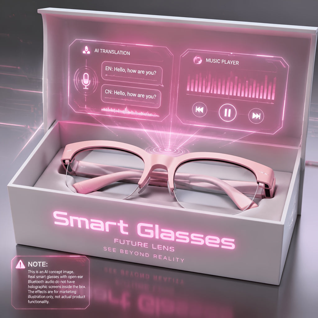 Half-Frame Smart Audio Glasses with Wireless Calling, Listed Translation Assistance and Blue, White, Black or Pink Options for Everyday Wear and Travel