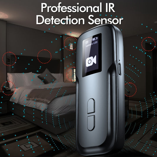 OLED Screen Camera Detector in Black with Listed RF and Infrared Detection Functions for Hotel Rooms, Office Spaces, Car Checks and Travel Privacy Inspections