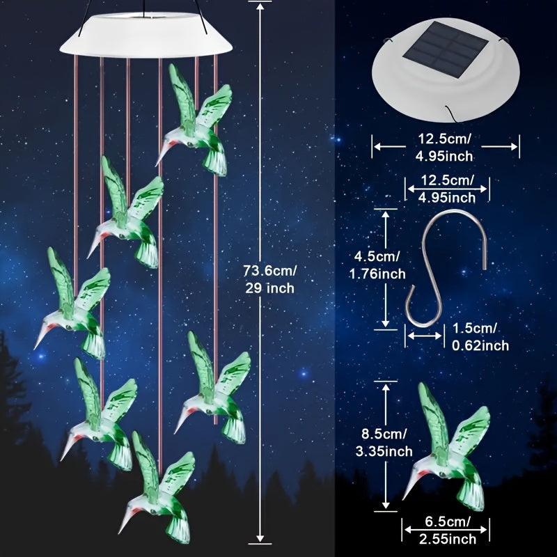 Solar Hummingbird Wind Chime Lights with Color-Changing Illumination, Single or Two-Pack Decorative Options for Garden, Balcony and Courtyard Accent Displays