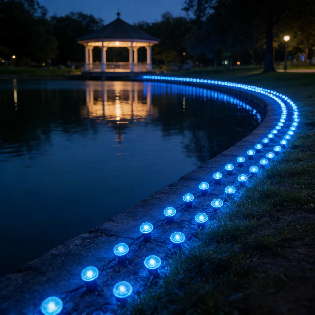 Solar Pathway String Lights with Listed 30 LEDs and Stake Design, Six Warm, White, Purple, Blue, Red and Green Light Options for Patio and Garden Event Decor