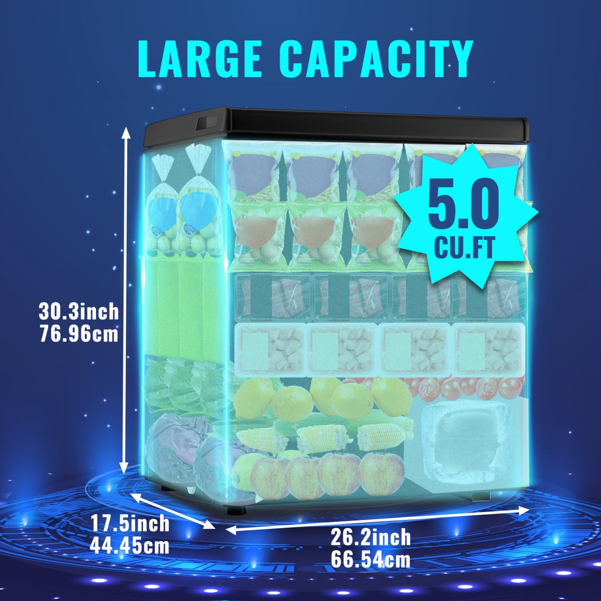 Small Chest Freezer 3.5 Cu. Ft., WANAI Black Deep Freezer with 7 Adjustable Settings and Removable Basket for Apartment Kitchens