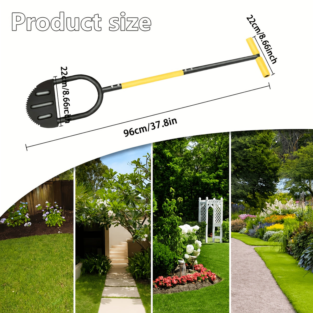 Serrated Manual Lawn Edging Shovel with Handle and Step-Edge Design Reference, Hand-Operated Garden Border Cutting Tool in Manual Trimmer Option