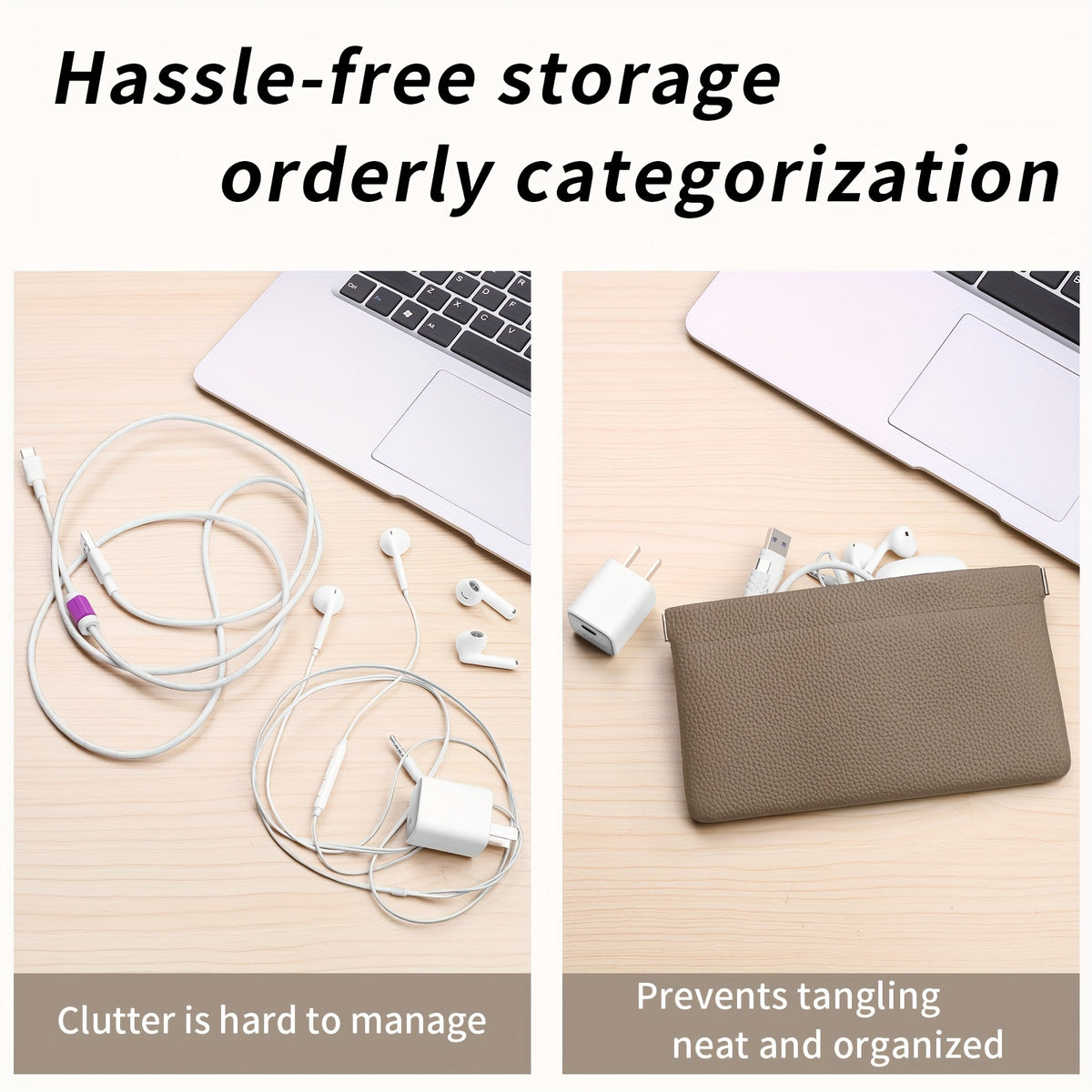 Self-Closing Leather Pouch by GERUOLA with Long Wallet, Small and Short Style Options for ID Cards, Cables and Everyday Bag Organization in Multiple Colors