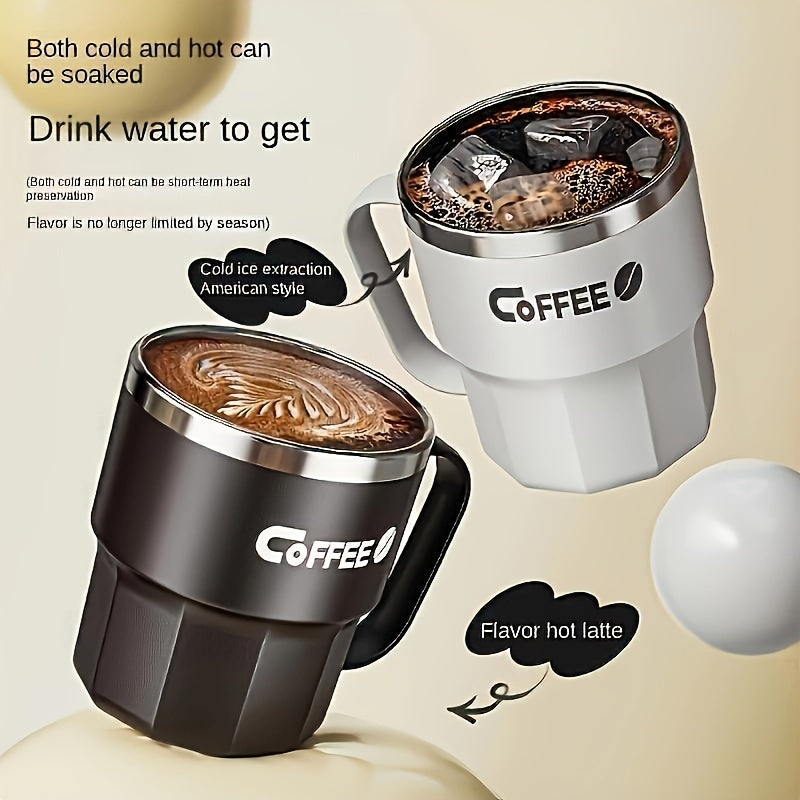 Double-Layer Insulated Coffee Mug with Lid in Grey White, Single Covered Cup for Hot and Cold Drinks, Everyday Beverage Breaks and Coffee Lover Gifts