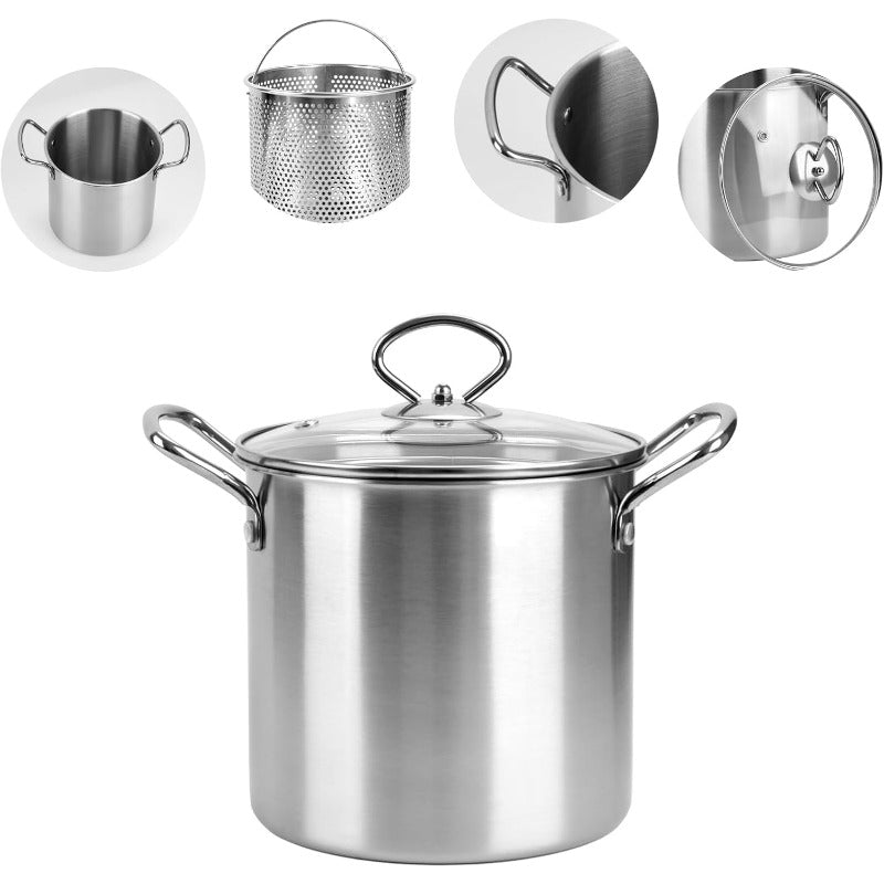 Stainless Steel Deep Fryer Pot with Lid and Basket, 3.5L/118oz Heavy Duty Large Frying Pan with Oil Drip Drainer System and Sturdy Handle, Professional Fry Pot for Home Kitchen, Restaurant, Party and Picnic Cooking