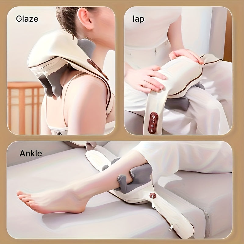 Neck and Shoulder Massager with 8D Hand-Style Kneading, Cordless Rechargeable Design and 10-Minute Auto Shut-Off for Adult Home Relaxation, Black or Beige