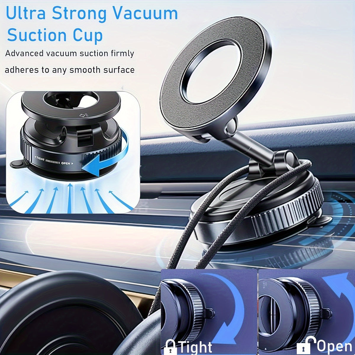 Magnetic Phone Mount with Adjustable Height, Foldable Design and 360-Degree Rotation References, Bulldog Stand, Alloy, Grey and Two-Piece Selection Options