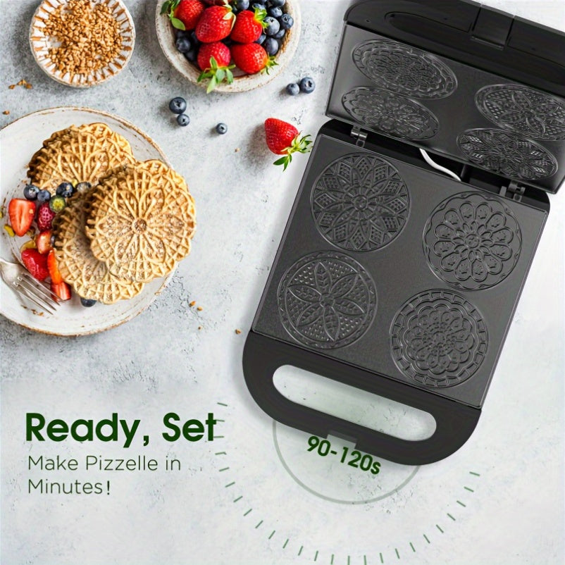 Pizzelle Maker Electric Cookie Baker with Listed Nonstick Surface and Two Capacity Label Options for Homemade Breakfast Treats, Snacks and Dessert Preparation