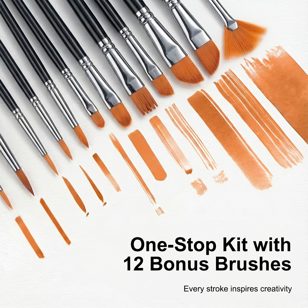 Acrylic Painting Kit with Brushes, 24 Paint Colors and 12 Art Brushes for Canvas, Ceramic and Fabric Projects, Creative Supplies for Beginners and Artists