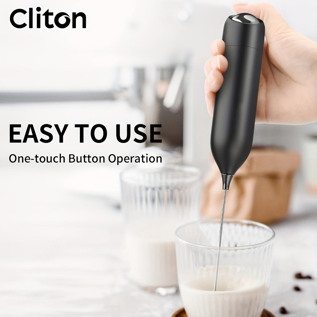 Handheld Milk Frother by CLITON, Battery-Powered 304 Stainless Steel Whisk for Coffee and Tea in Black, White or Green with Single or ABS Stand Options