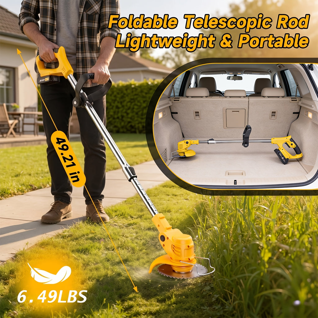 Battery Powered Weed Wacker with Lithium-Ion Battery and 3 Blade Types, Portable Cordless Grass Trimmer for Home Yard and Garden Care