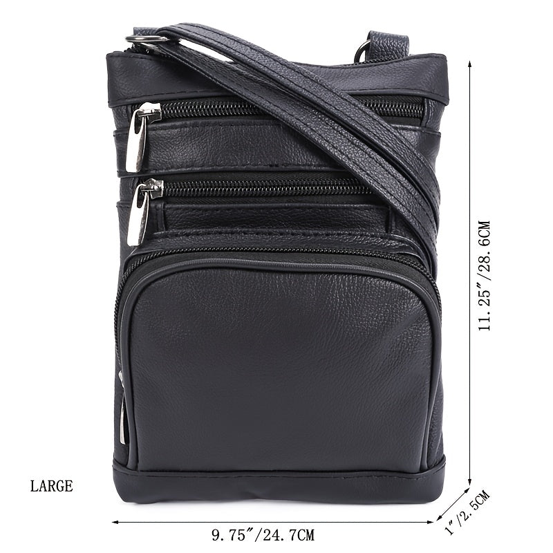 Cow Leather Crossbody Shoulder Bag with Soft Leather Description, Regular, Plus and X-Large Size Options in Ten Colors for Everyday Carry and Travel