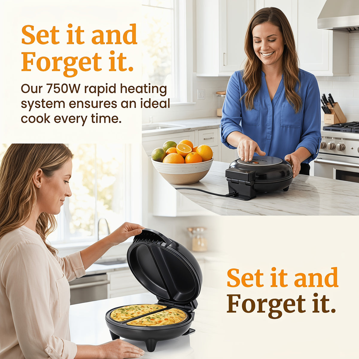 Electric Omelet Maker with Dual 6.5-Inch Nonstick Pans, Black Double-Sided Flip Cooker for Pancakes, Frittatas, Crepes and Homemade Breakfasts