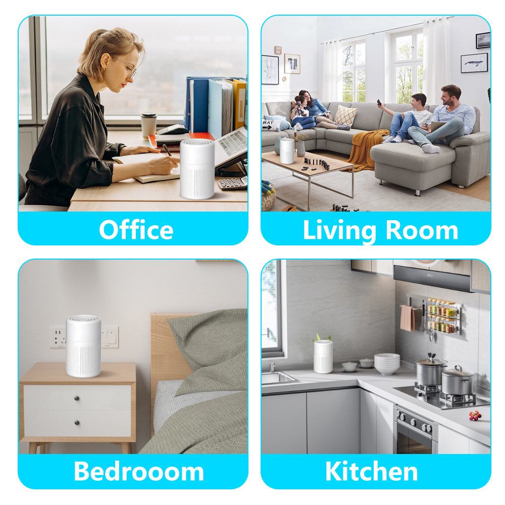 Air Quality Sensor Air Purifier with Listed HEPA 3-in-1 Filtration and Low-Noise Sleep Mode, Compact White Air Cleaner for Bedrooms, Offices and Living Rooms