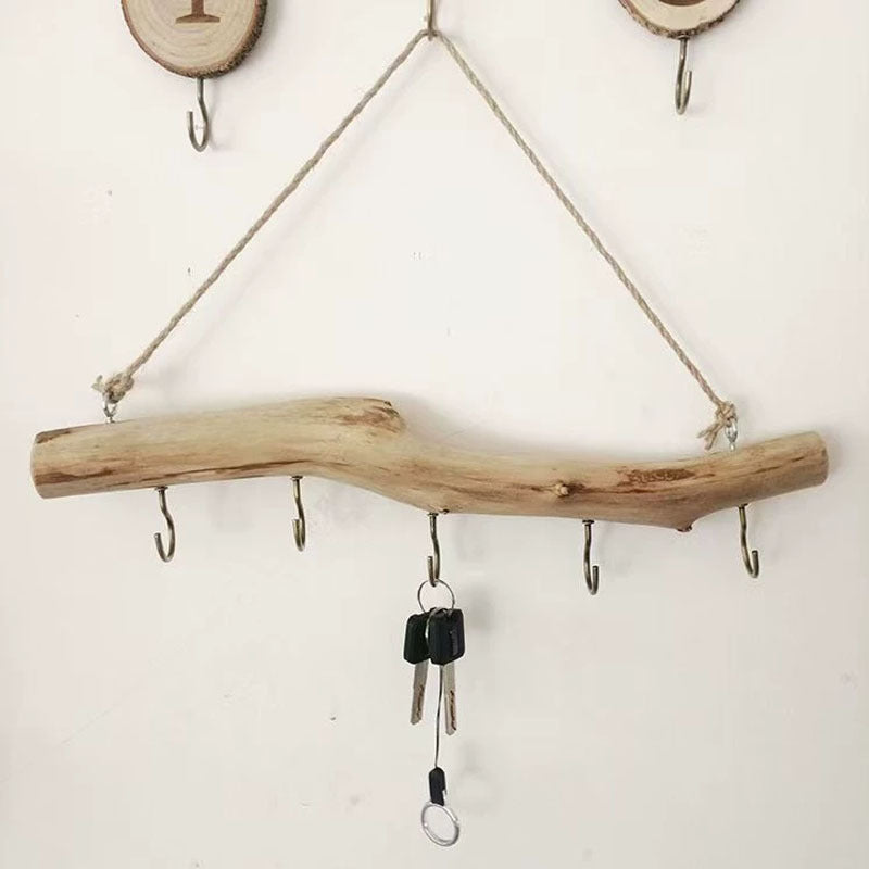 Driftwood Jewelry Wall Organizer with Five Metal Hooks, Approximately 36cm Natural Branch Necklace and Bracelet Rack for Rustic, Boho and Farmhouse Room Displays