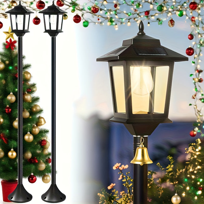 Solar Lamp Post Lights Two-Piece Set with Listed 63-Inch Aluminum Design and Warm White Light for Decorative Garden Paths, Front Yards and Seasonal Outdoor Displays