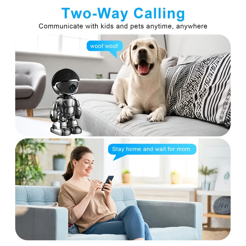 Robot Security Camera with Listed 2K Video, Motion Detection, Automatic Tracking, Two-Way Voice and Night Vision in Silvery or White, One- or Two-Camera Options