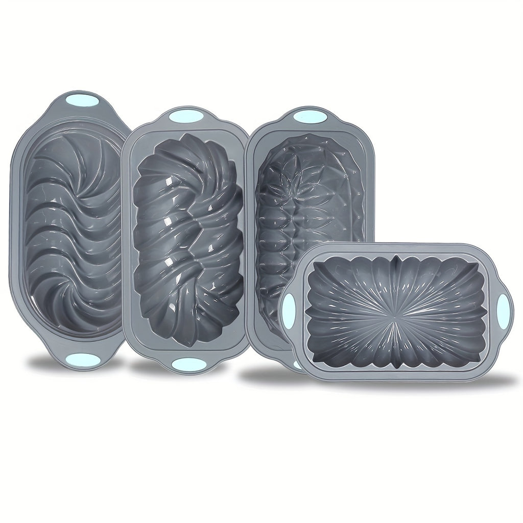 Silicone Bread Loaf Pan Set, 4-Piece Light Gray Baking Mold Selection in Small or Medium Options for Homemade Cakes, Bread and Decorative Dessert Recipes