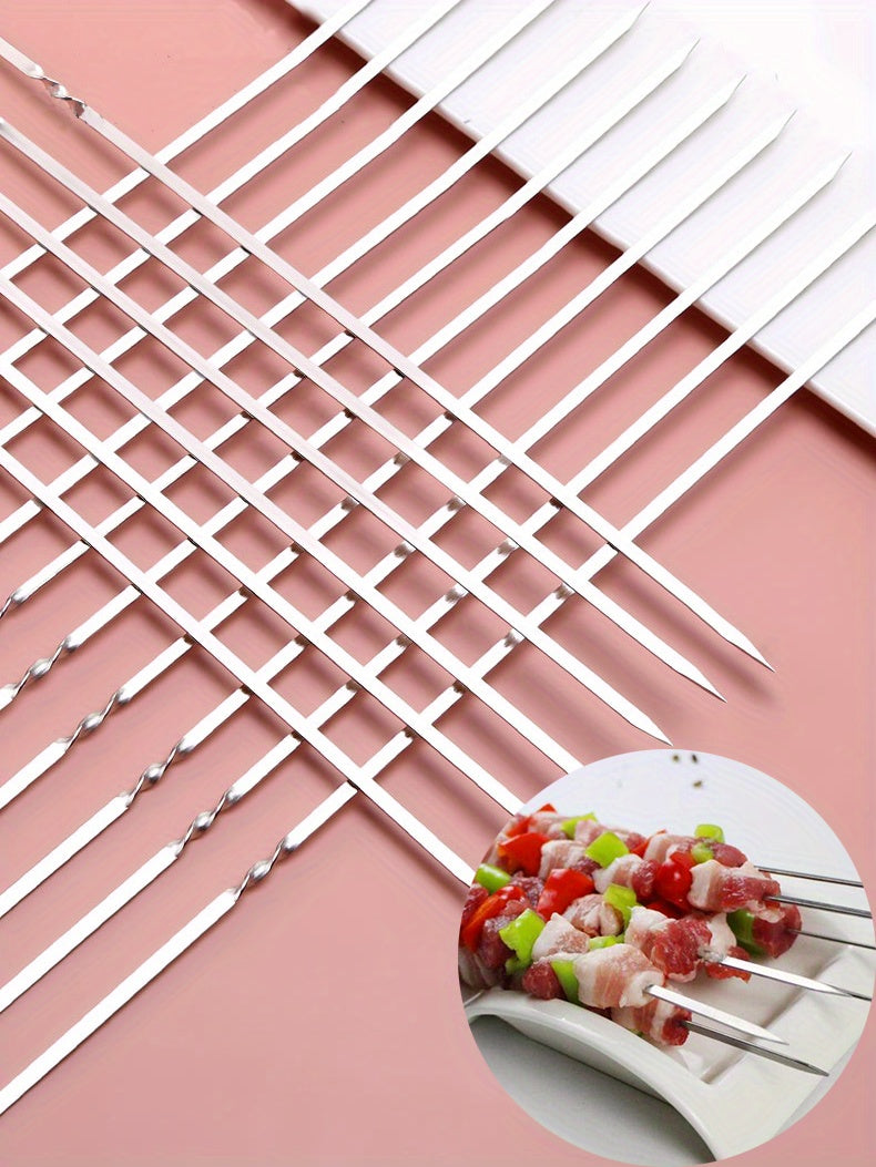 10pcs Reusable Stainless Steel BBQ Skewers - Perfect For Barbecue, Shish Kebab & Camping!
