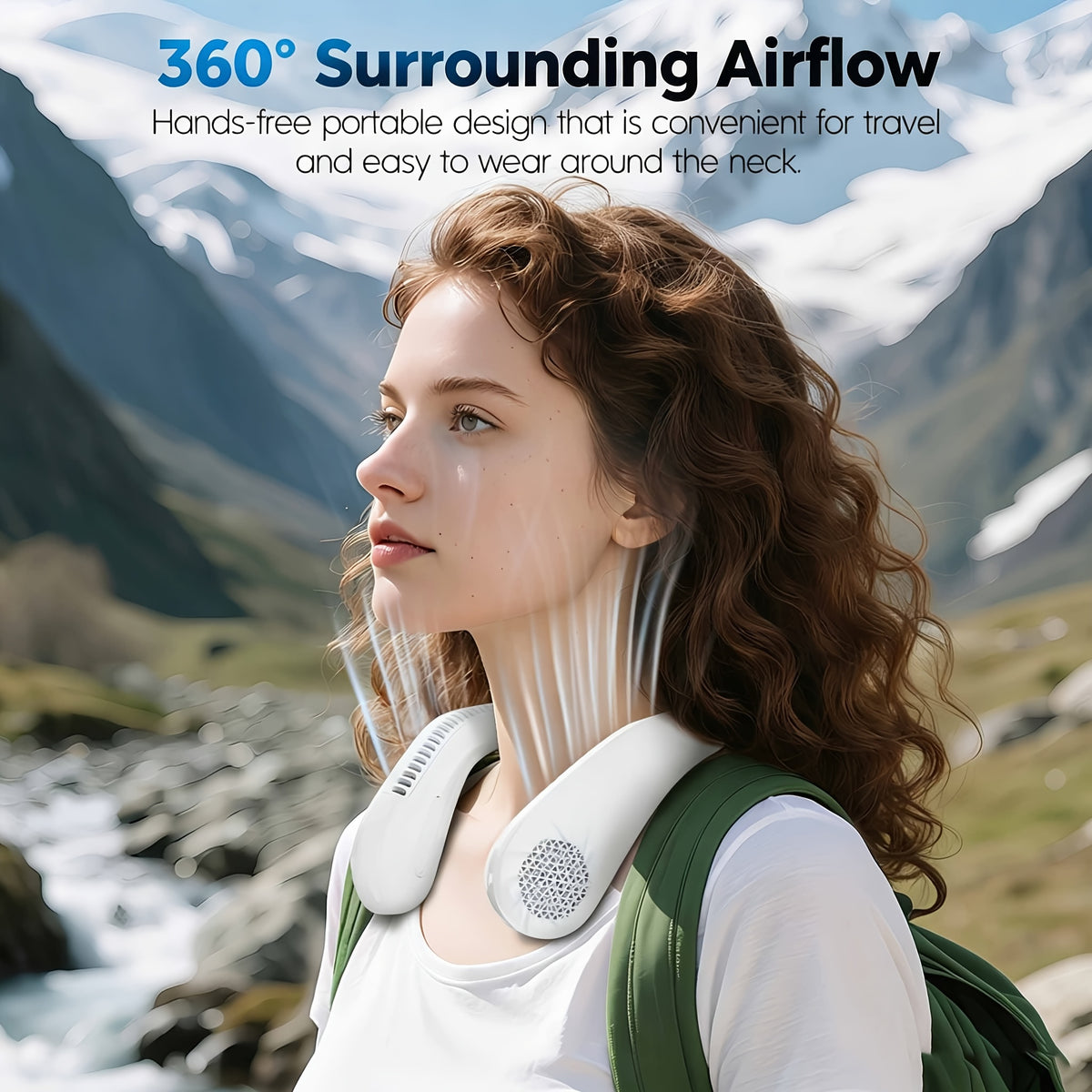 Four-Speed Bladeless Neck Fan, USB-C Rechargeable Wearable Personal Fan with 66 Air Vents and Hands-Free Airflow for Travel, Office, Cooking and Outdoor Leisure