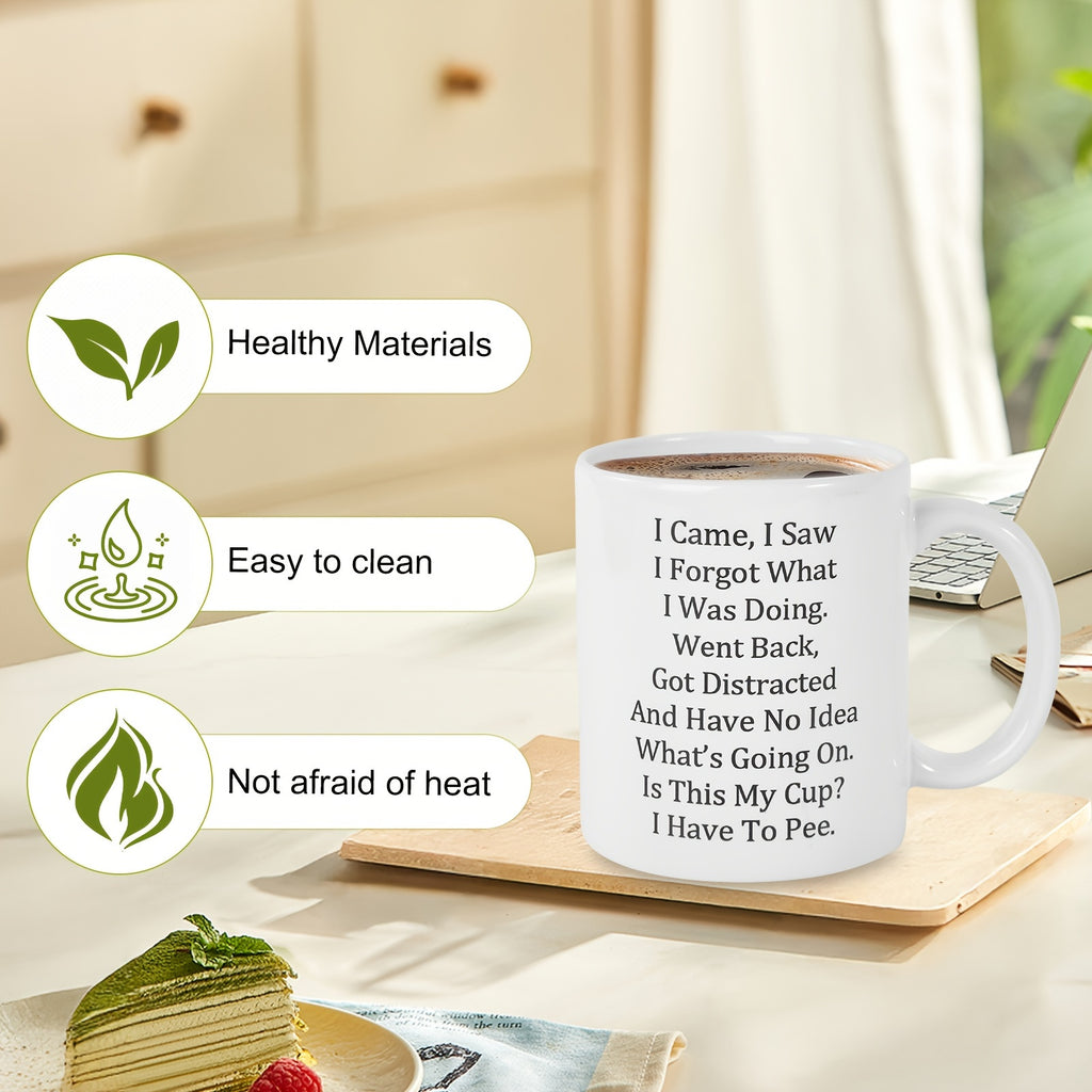 Funny Ceramic Coffee Mug with Double-Sided Letter Print, Single Round Coffee and Tea Cup for Home Coffee Corners, Office Desks and Birthday Gifts
