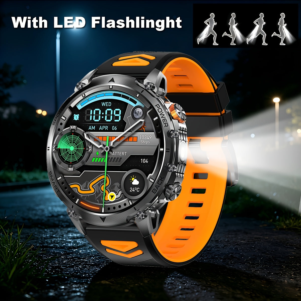 AMOLED Outdoor Smartwatch for Men by COANR with 1.7-Inch Touchscreen, 1400mAh Battery, Compass, LED Flashlight, AI Assistant and Wireless Calling