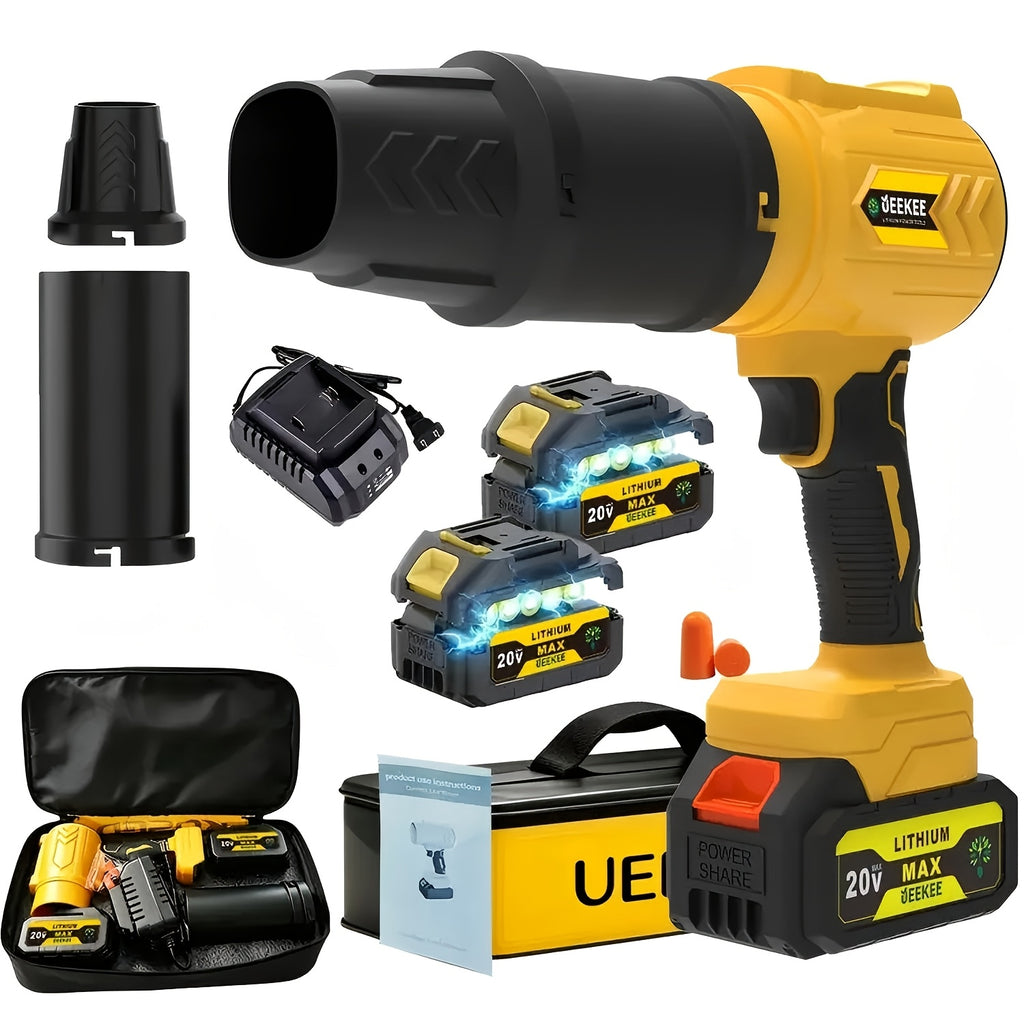 Turbine Cordless Leaf Blower with Listed 50000RPM Motor and 20V Wording, Black Single-Battery or Yellow Two-Battery Bag Options for Yard Cleanup