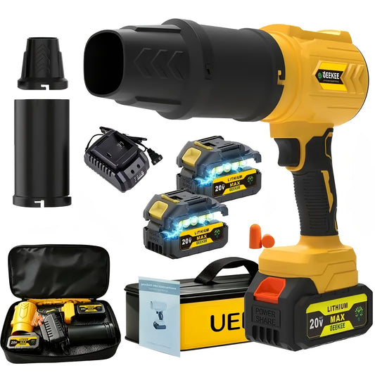 Turbine Cordless Leaf Blower with Listed 50000RPM Motor and 20V Wording, Black Single-Battery or Yellow Two-Battery Bag Options for Yard Cleanup