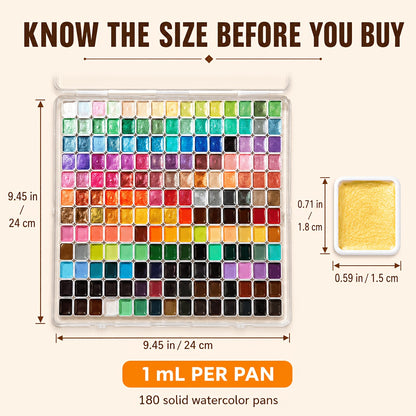 Pearl Shimmer Watercolor Paint Set with 180 Solid Colors and Listed Metallic Color-Shifting Effects for Adult Artist Sketches, Handmade Cards and Paper Crafts
