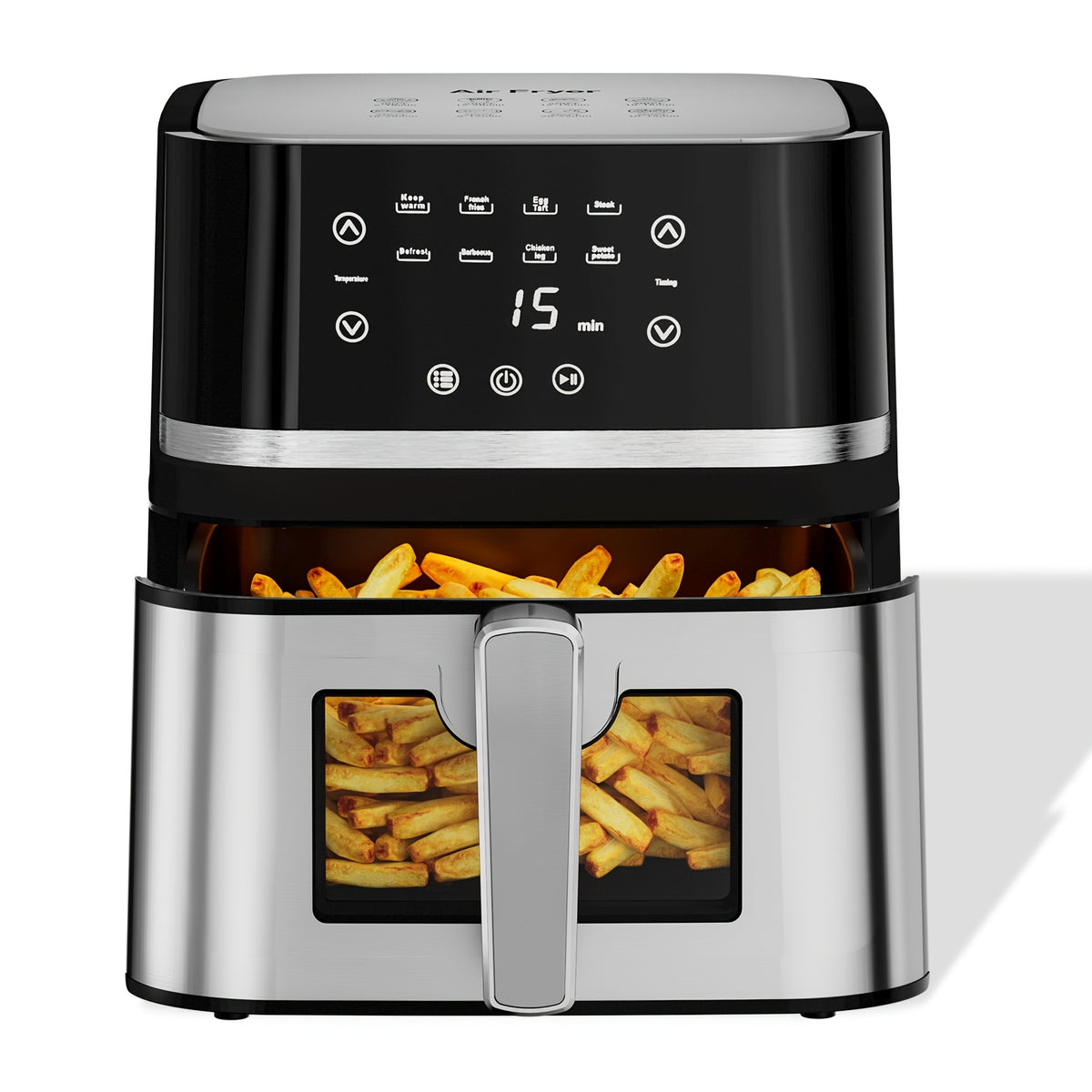 8Qt Digital Air Fryer, Stainless Steel 8-in-1 Cooker with Viewing Window, Touchscreen and 180-400°F Temperature, Dishwasher-Safe Non-Stick Basket, Large Family Size for Indoor Cooking, Black