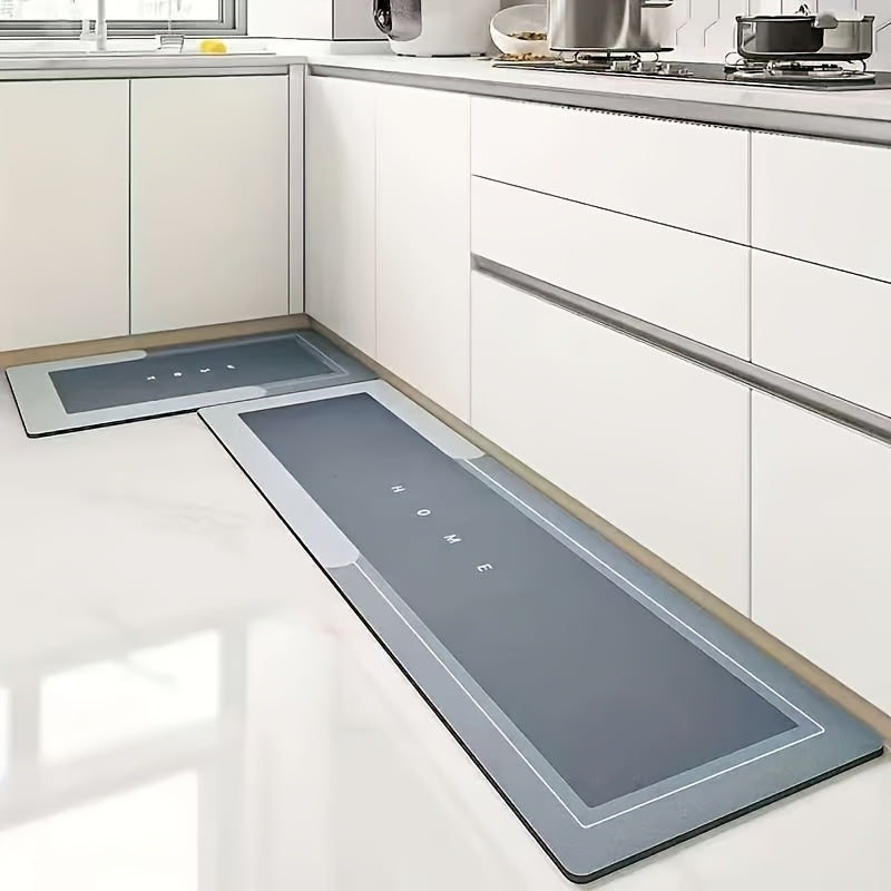 Two-Piece Kitchen Floor Mat Set, Decorative Household Mats in Deep Grey, Grey Blue or Light Grey with Listed Absorbent Surface and Washable Care