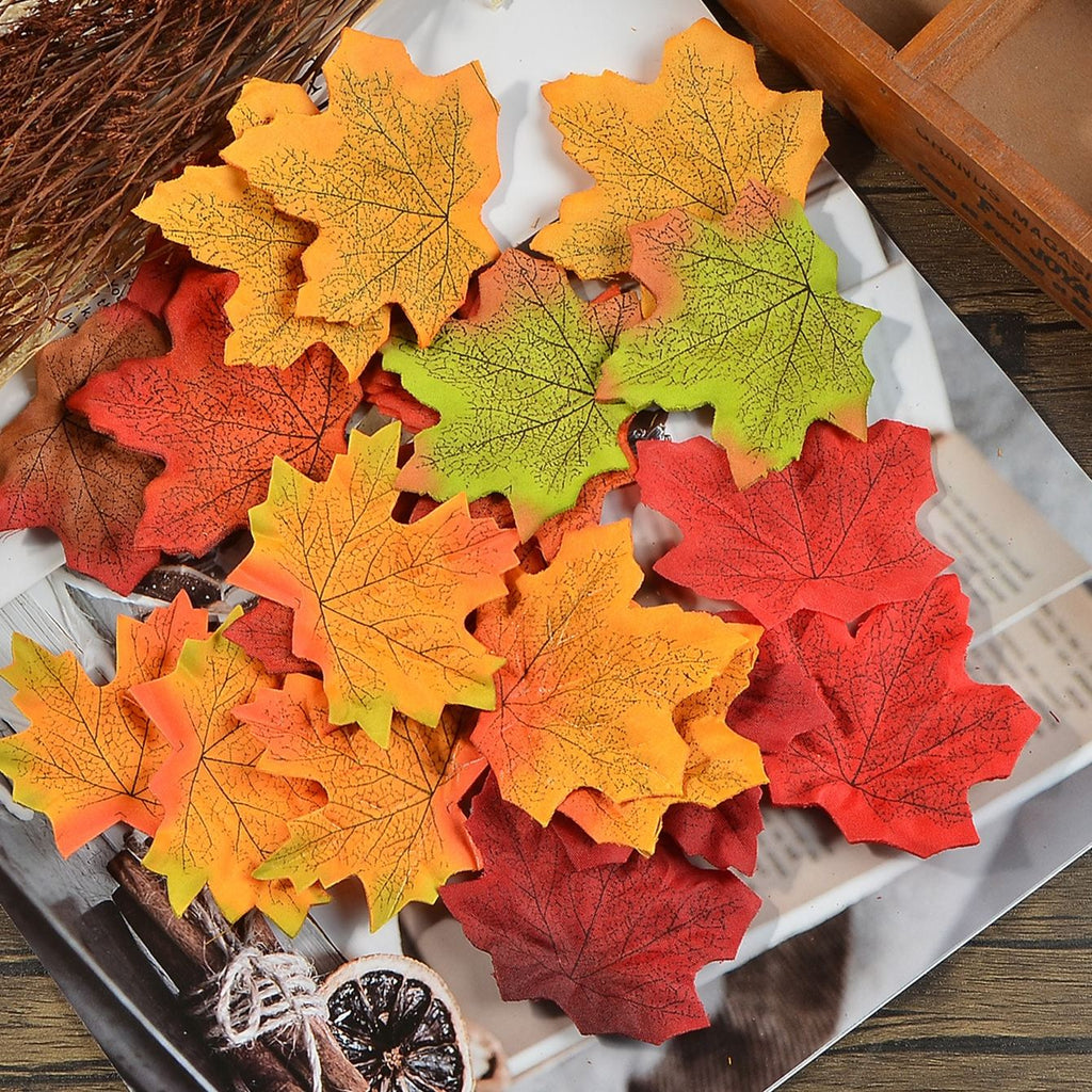 Artificial Maple Leaves for Fall Table Decor and DIY Wreath Crafts, Listed 3.14-Inch Decorative Leaves in Green and Mixed-Color Bundle Options
