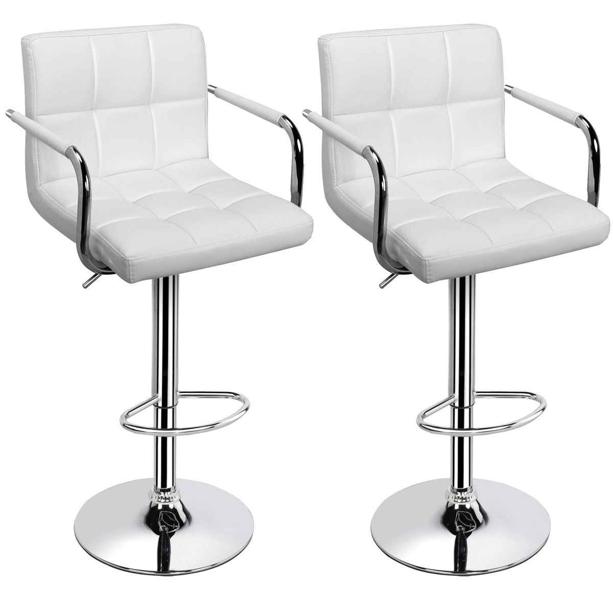 PU Leather Bar Stools Set of 2 by Costoffs, Adjustable Height and 360-Degree Swivel Seats with Backrests, Footrests and Steel Bases for Kitchen Islands