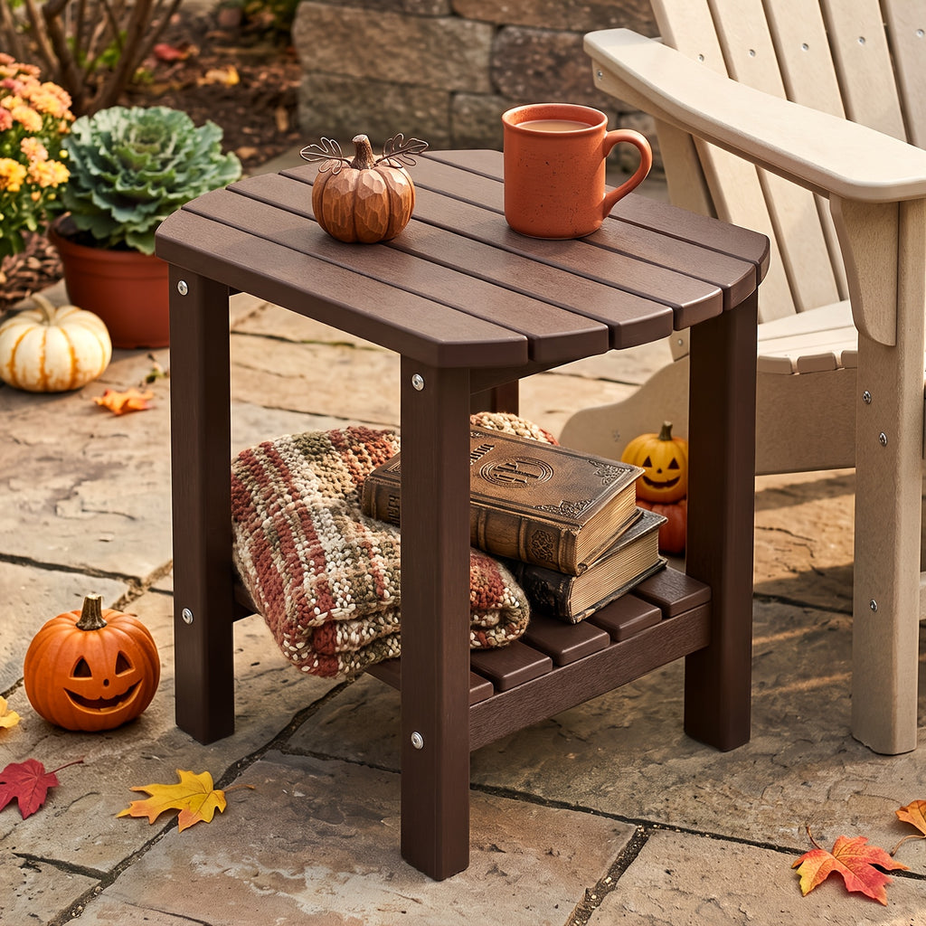 HDPE Adirondack Side Table with Rounded Corners and Two-Tier Storage, YXHDPE006 Patio End Table in Five Colors for Porch, Deck, Garden and Indoor Accent Use