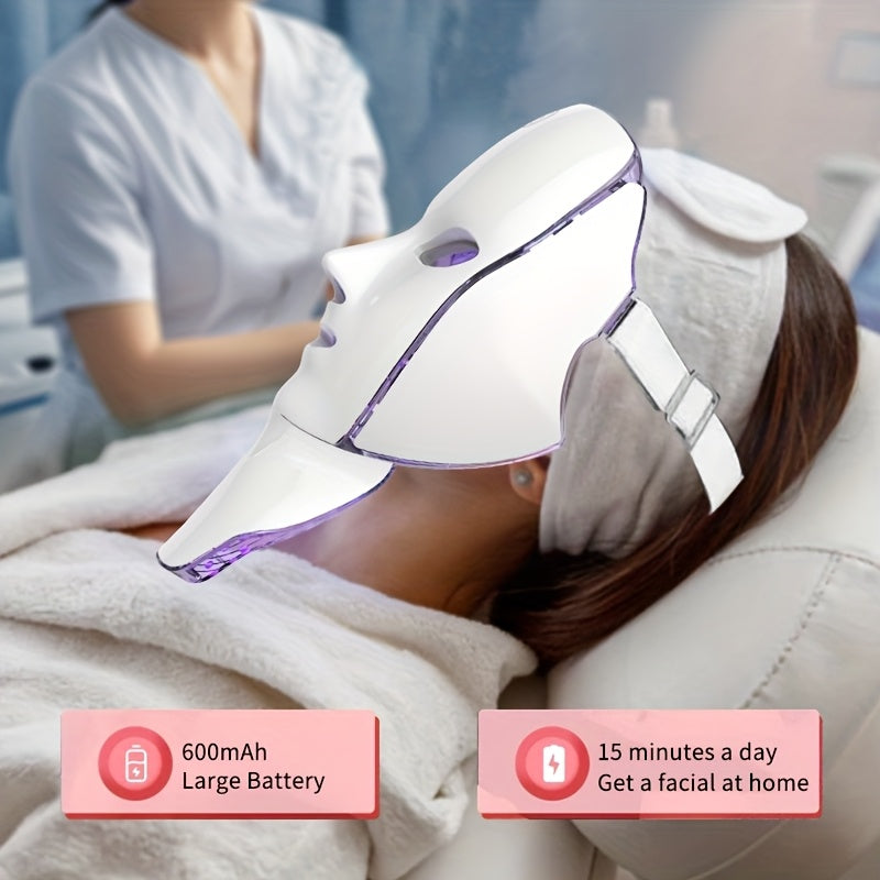 LED Light Therapy Face Mask, 7-Color Photon Facial & Neck Care Device, USB Rechargeable Skin Care Mask for Redness, Acne-Prone & Aging Skin, Home Spa Beauty Treatment, Valentine's Day Christmas Gift