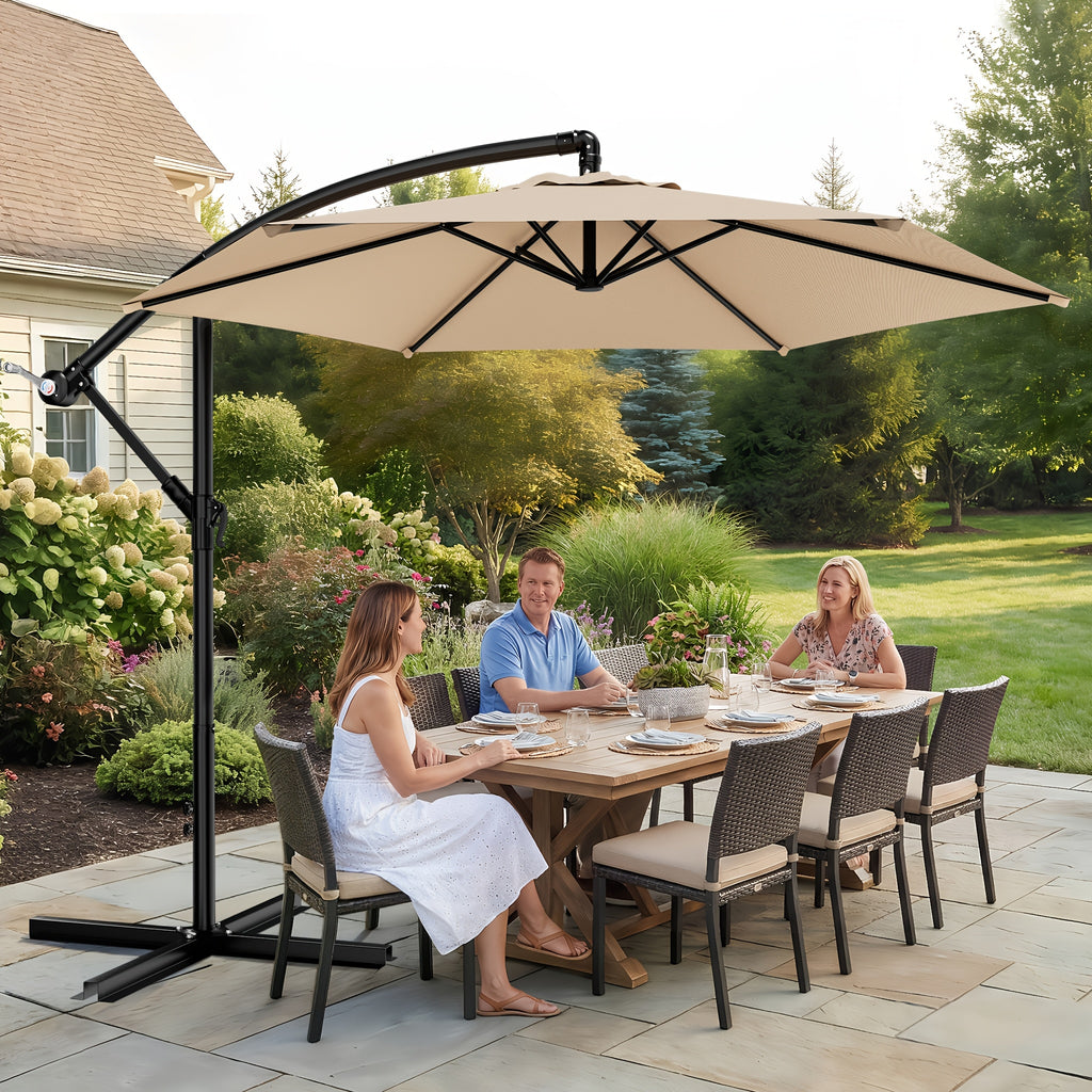 Cantilever Patio Umbrella, 10ft Offset Hanging Shade with Listed Tilt and Crank Operation, Six Ribs and Eleven Color Options for Pool Deck, Backyard and Garden Seating