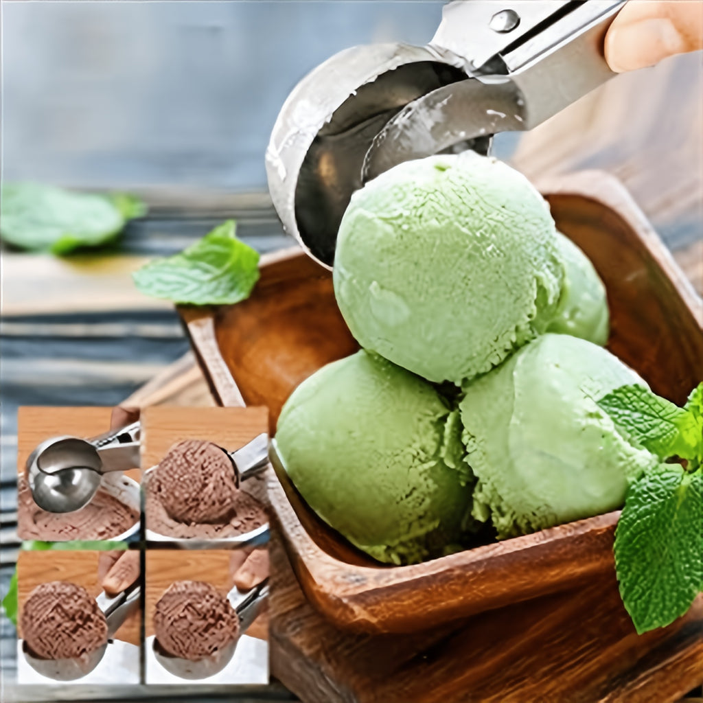 Ice Cream and Fruit Scoop in Stainless Steel, One-Piece Dual-Purpose Manual Serving Utensil for Dessert Bowls, Fruit Preparation and Home Entertaining