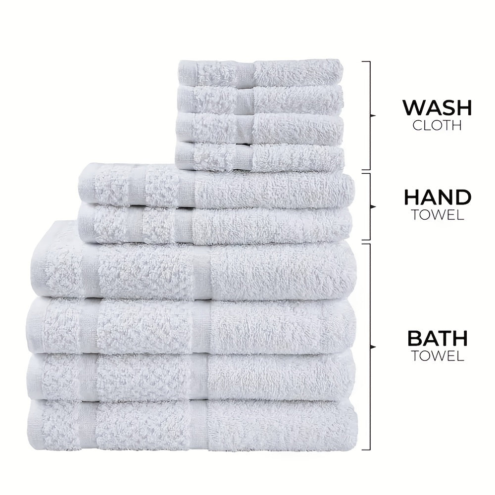Cotton Bath Towel Set in Solid Colors with Named 16 or 32 Piece Packages and Additional Color Choices for Household Bathroom Linens and Guest Washroom Use