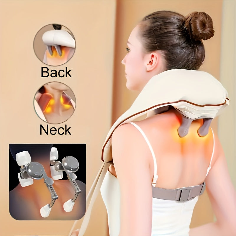 Six-Node Kneading Neck Massager with Listed Heating and Wireless Shiatsu Design, Beige or White Personal Massage Device for Instruction-Guided Comfort Routines