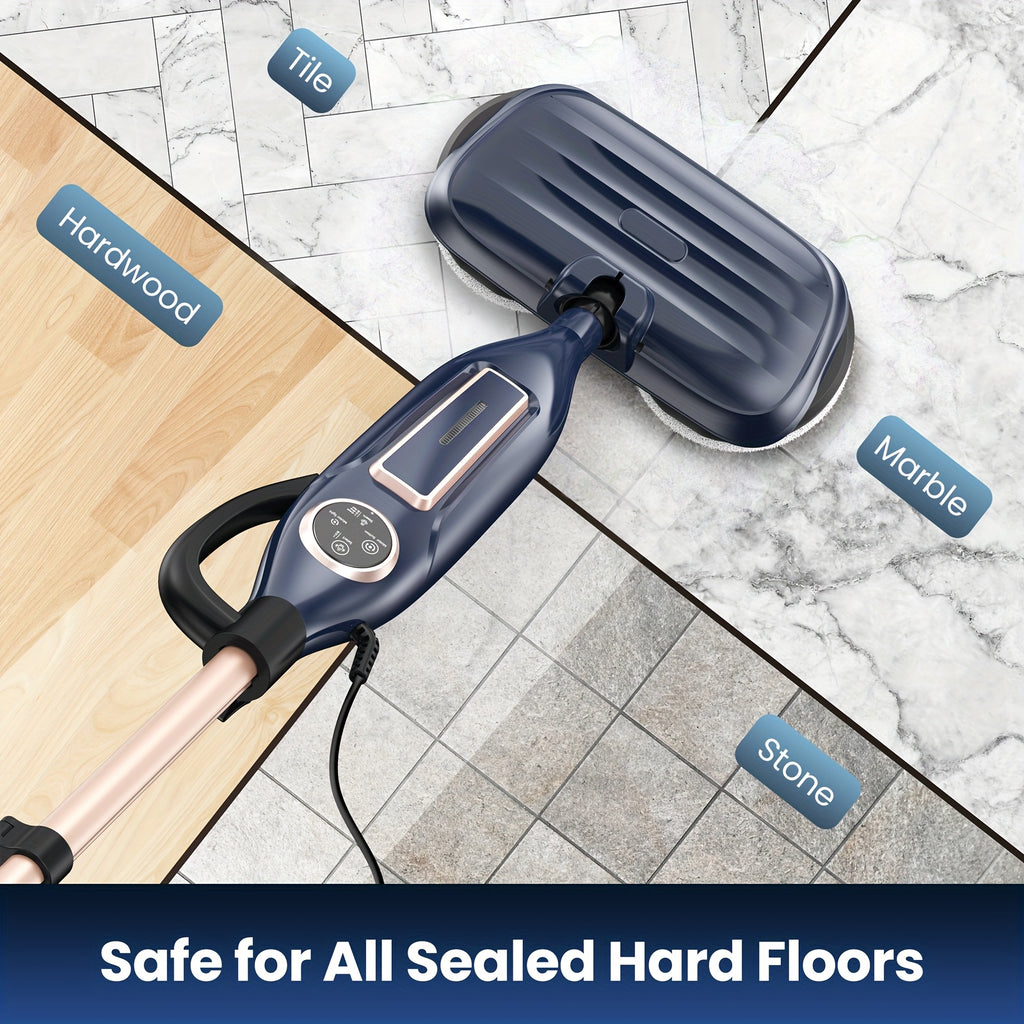 Rotating-Pad Steam Mop VM6 with Three Listed Steam Modes, LED Headlights and Removable Water Tank, Black Gray or Black Golden Floor Cleaning Options