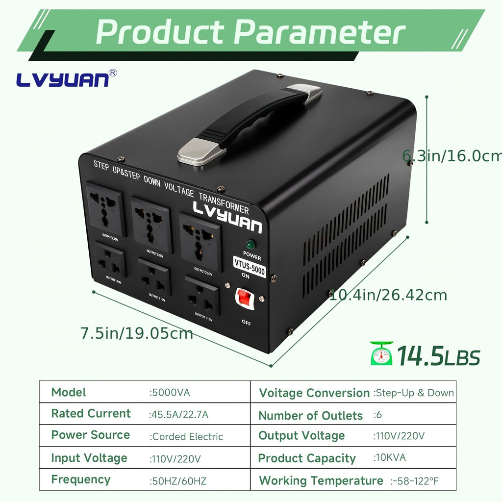 Voltage Converter 800W/5000W Peak, Heavy Duty Step Up Step Down Transformer, 110V to 220V / 220V to 110V, Aluminum Body, Safety Protections with Overload Indicator